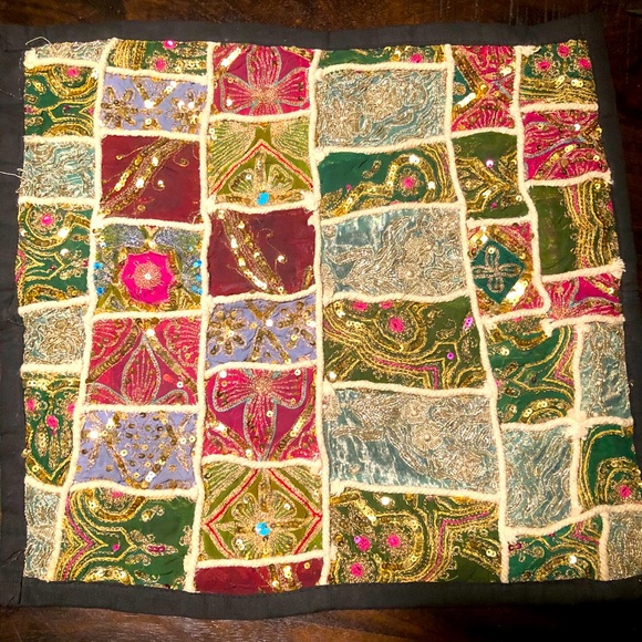 Vintage Hand Embroidered Zari Cushion Cover ♥️ - Picture 6 of 12